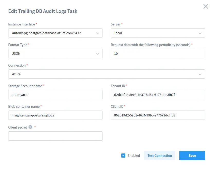 Audit Trailing for MS Azure - DataSunrise Instance
