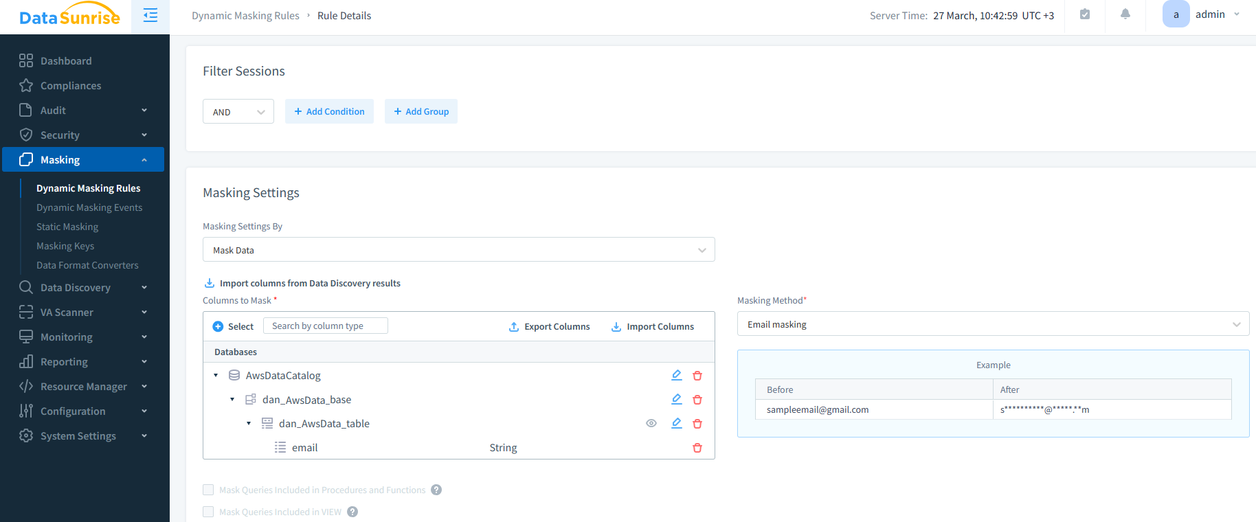 Athena security - Masking Settings in DataSunrise