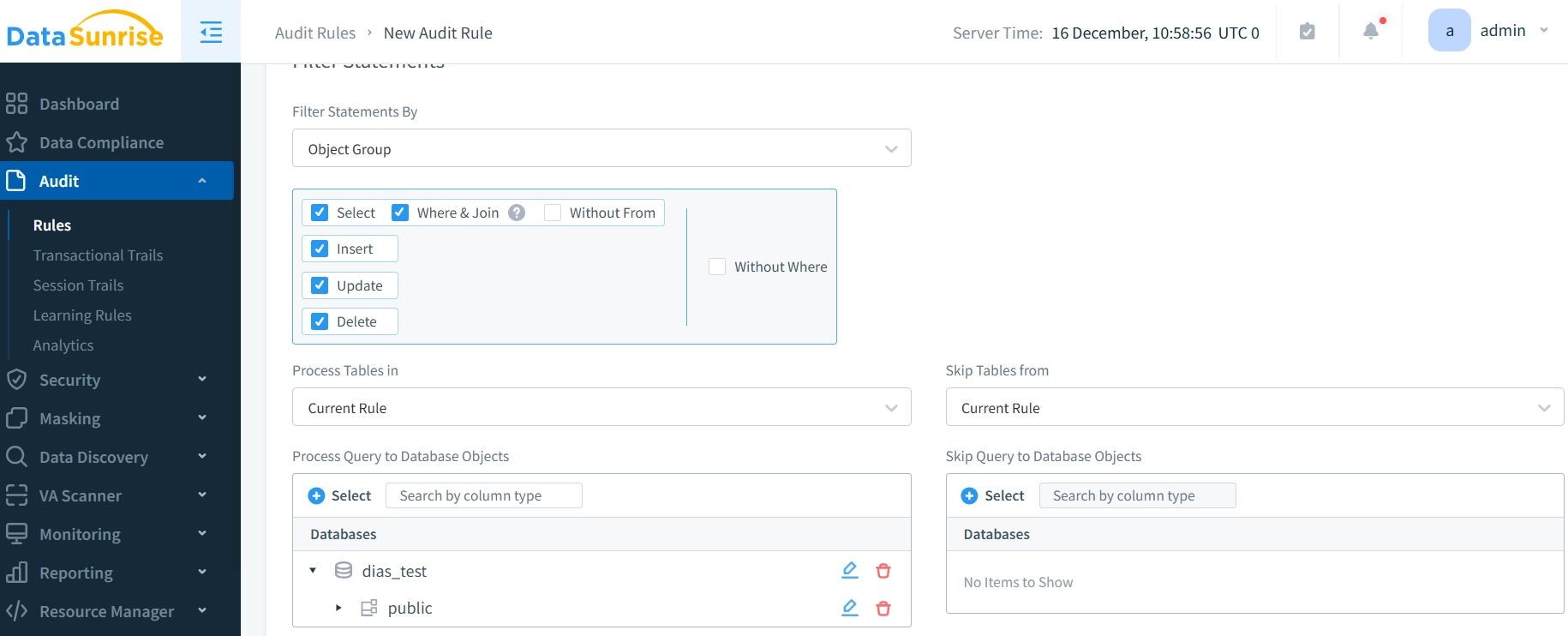 DataSunrise Rule Creation Interface for CockroachDB