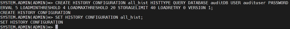 History Configuration Setup