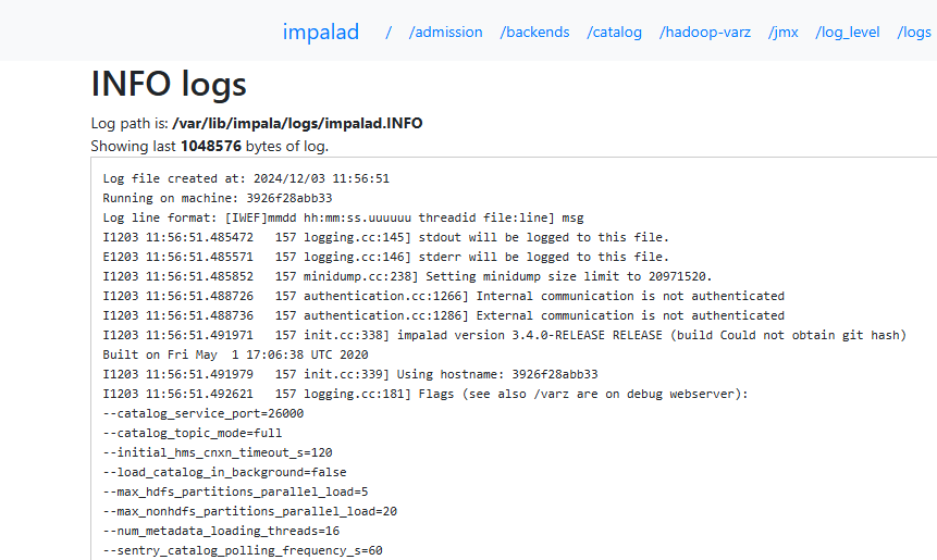 Impalad system logs view on the web interface