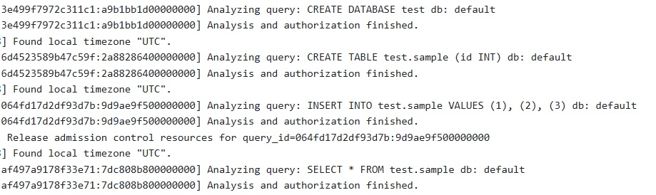 Example of impalad system logs on the web interface