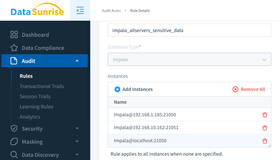 Creating audit rules for Impala in DataSunrise