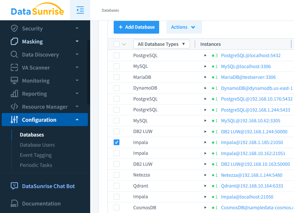 Multiple database instances connected in DataSunrise