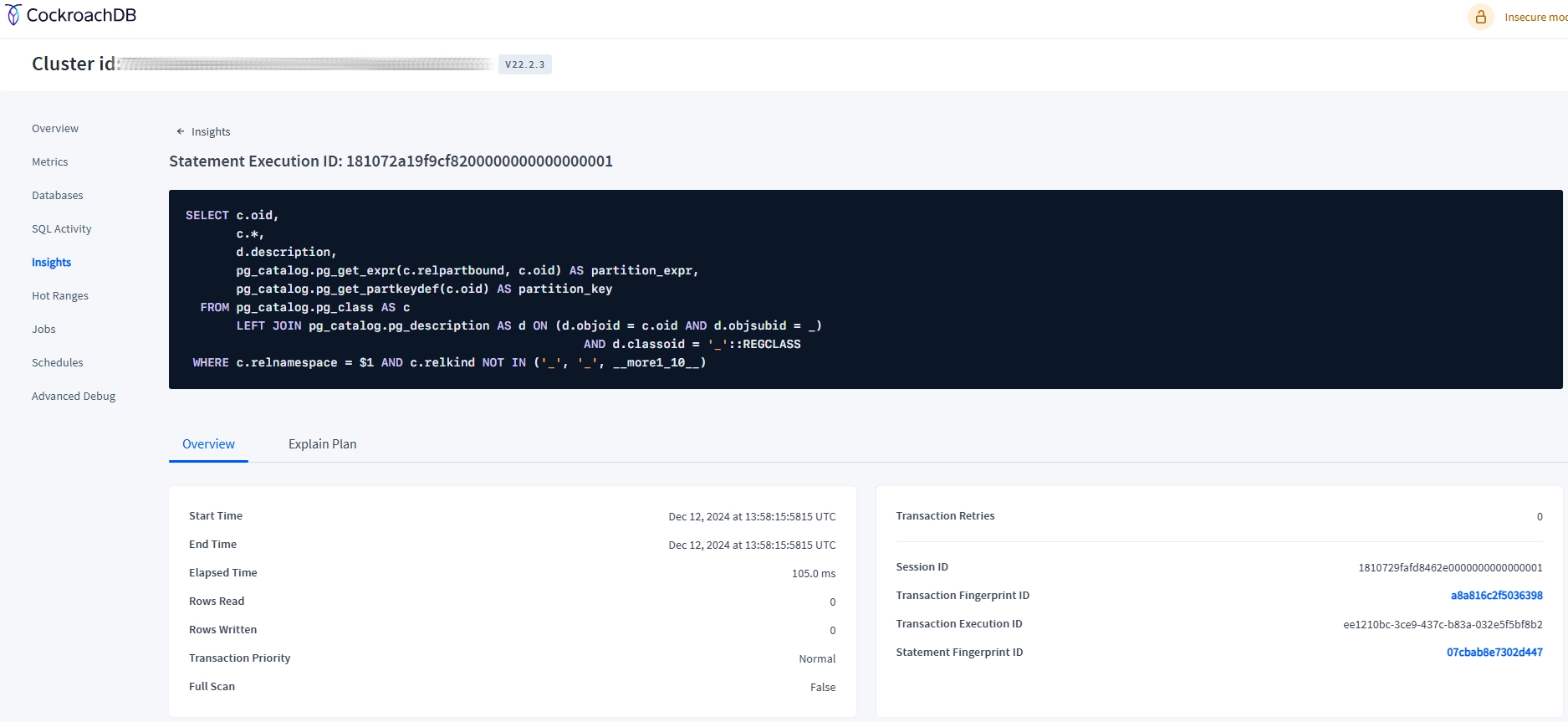 CockroachDB Detailed Insights Dashboard