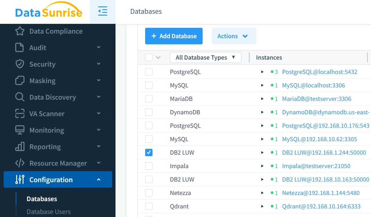 IBM Db2 zusammen mit anderen Datenbankinstanzen in DataSunrise verbunden
