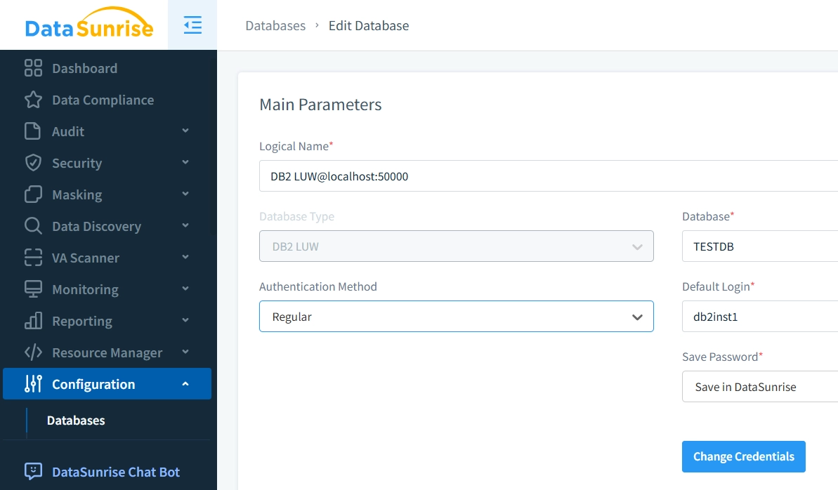 IBM Db2-Datenbankverbindung in DataSunrise hergestellt