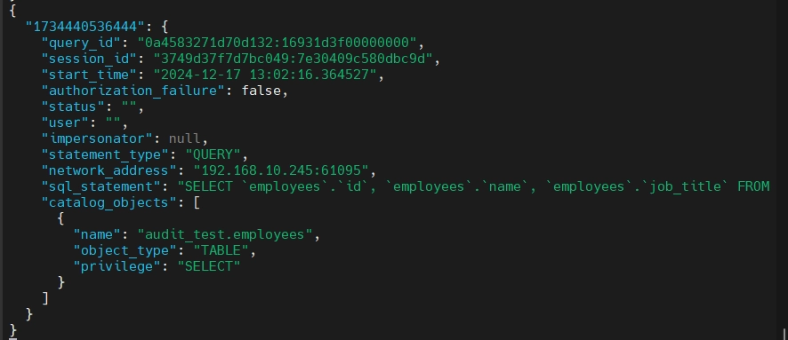 Impala Audit Trail Generated with Built-In Audit Facility