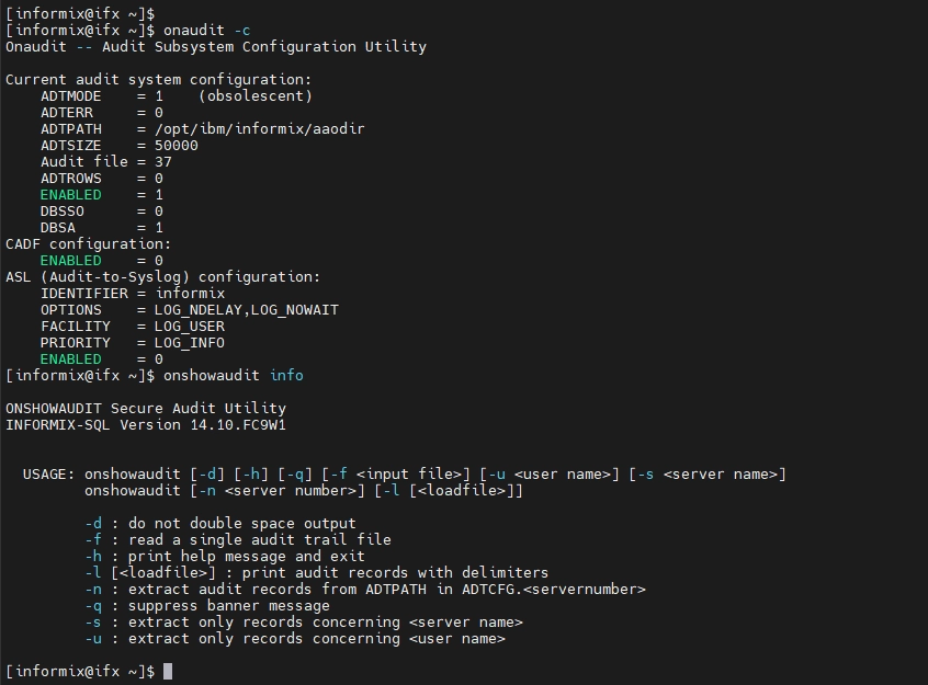 Onaudit Dienstprogramm Konfigurationsbeispiel für Informix