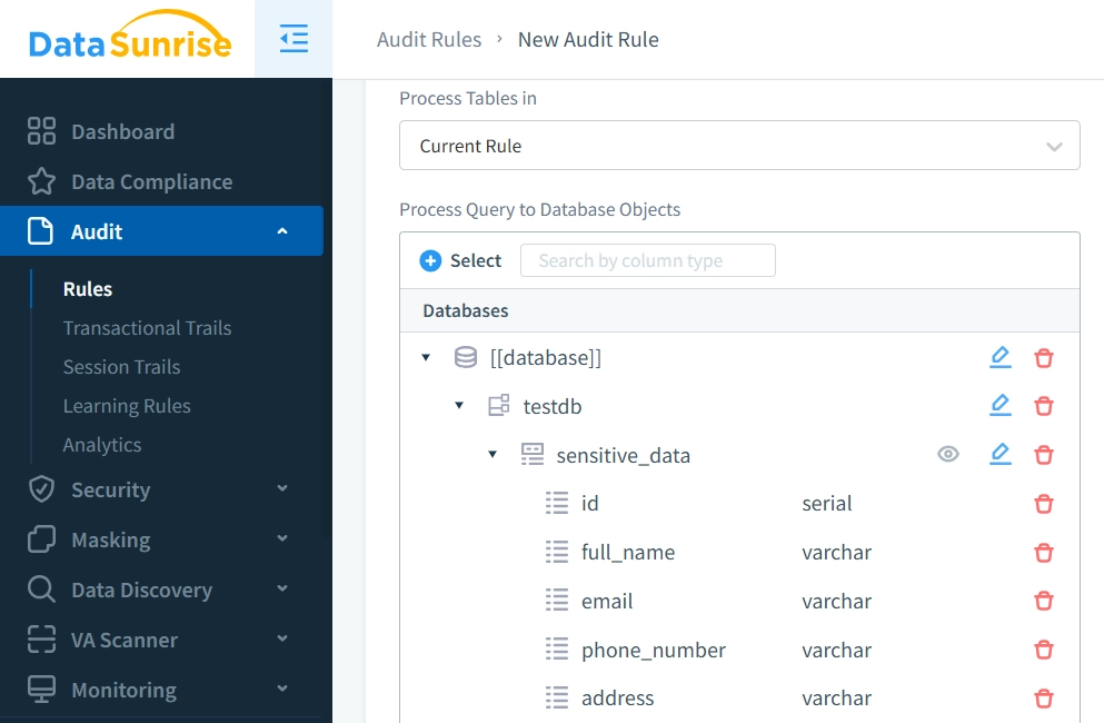 Erstellung einer Informix-Prüfregel für bestimmte Daten in DataSunrise