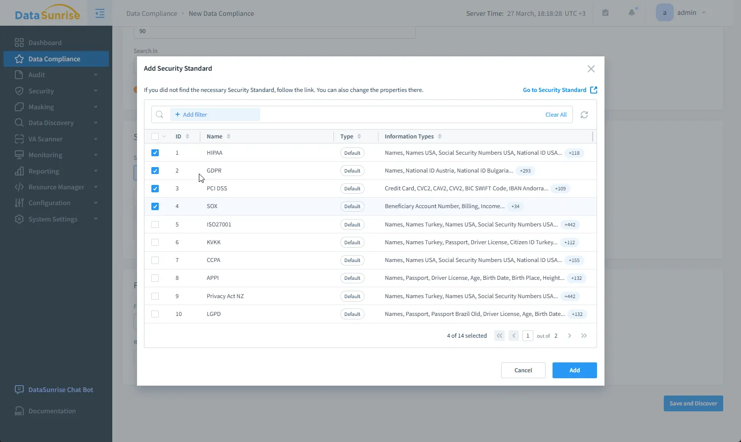 Apache Impala Data Compliance Automation - Available Privacy Regulation Configurations for Apache Impala in DataSunrise