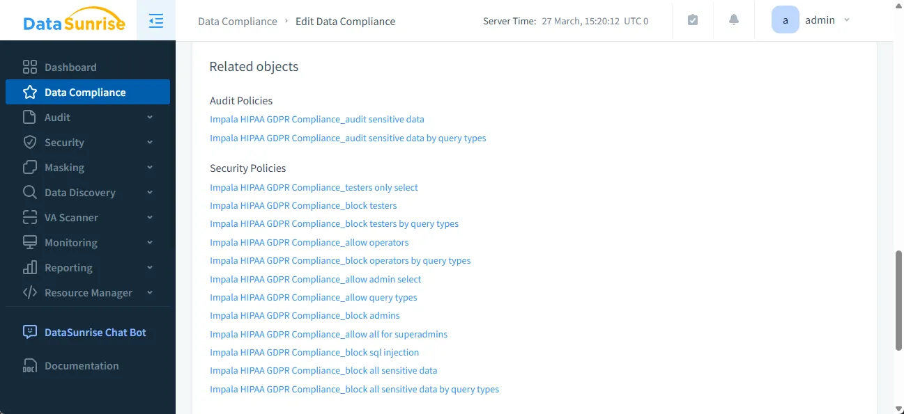 Apache Impala Data Compliance Automation - Automated Security Policies for Apache Impala in DataSunrise