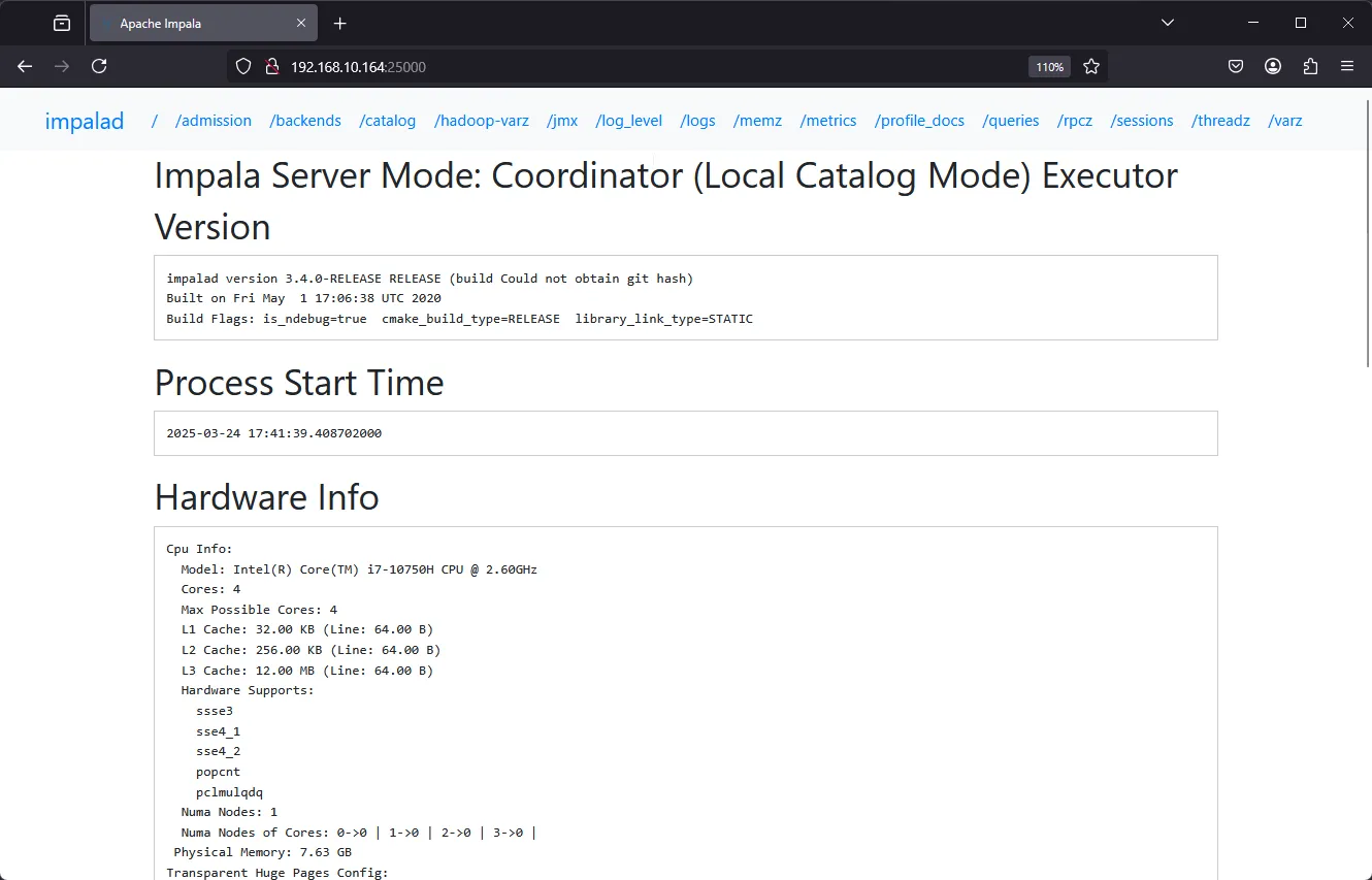 Apache Impala Regulatory Compliance - Impala Server Information and Version