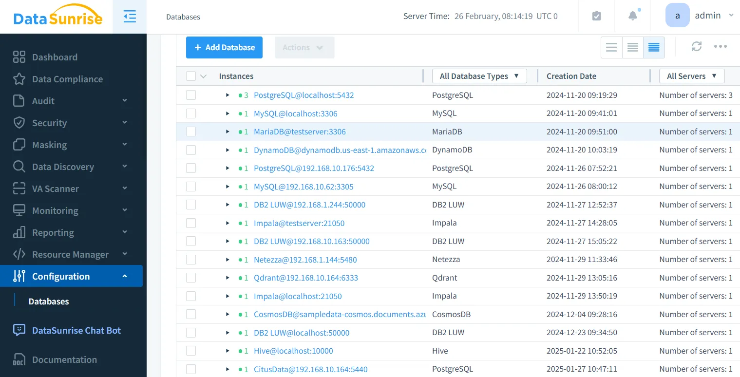 Aurora PostgreSQL Audit Tools - Aurora PostgreSQL instance listed in configuration panel
