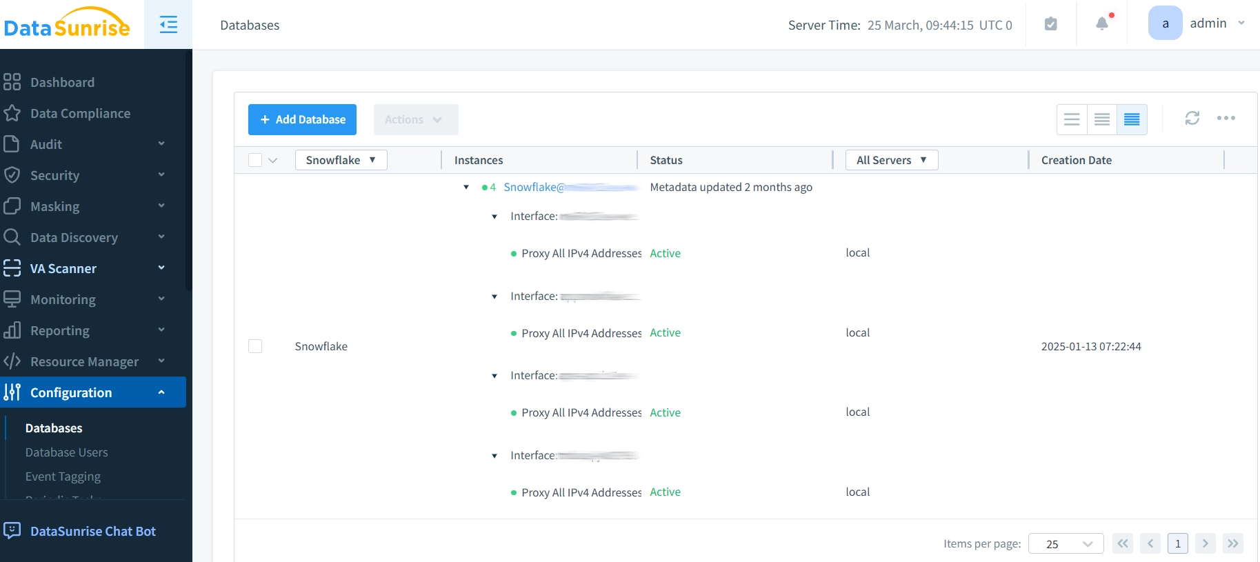 Compliance Snowflake Instance in DataSunrise Interface