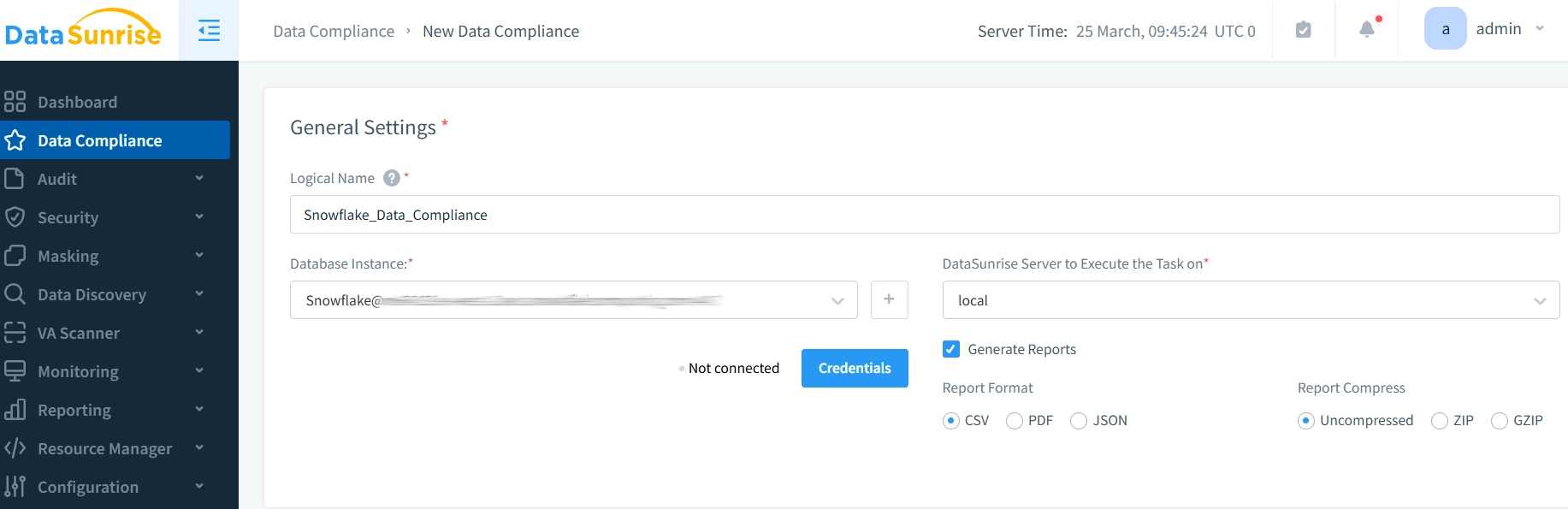 Compliance Setup in DataSunrise Interface for Snowflake