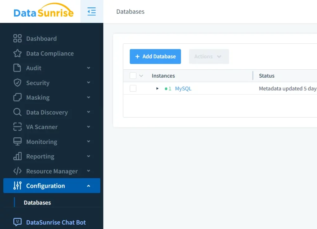 Database Configuration in DataSunrise Web Interface