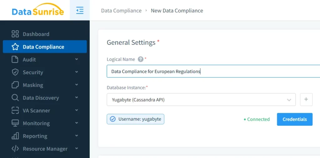 First, provide a logical name and choose your desired YugabyteDB instance in general settings