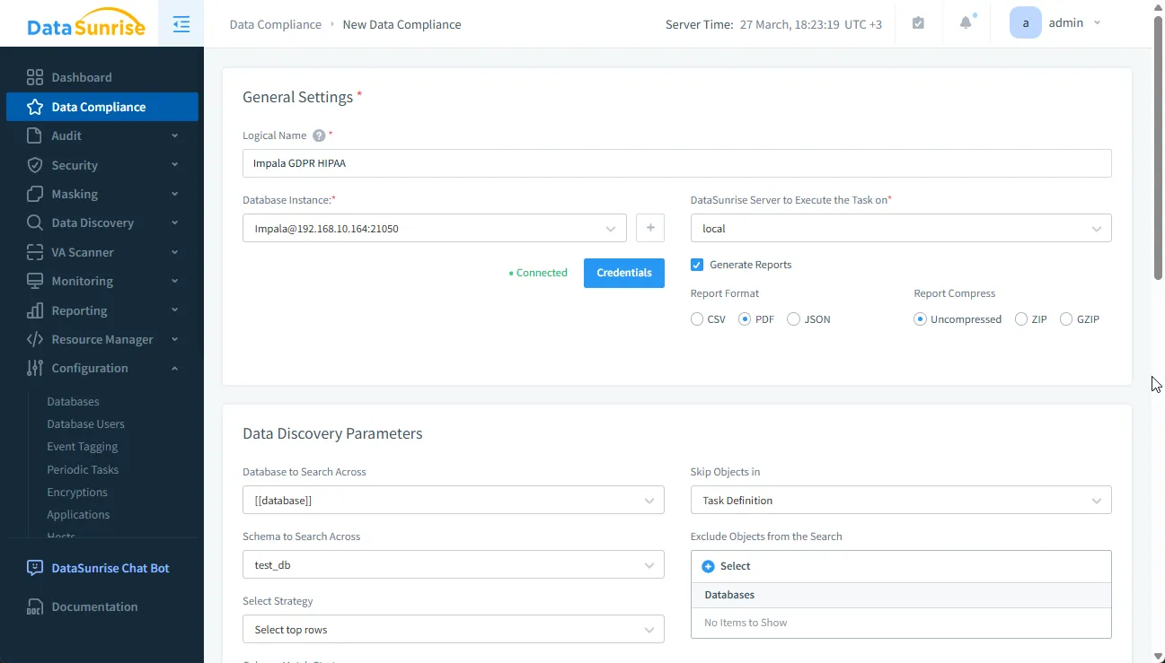 How to Automate Data Compliance for Apache Impala - Compliance Settings Configuration in DataSunrise for Apache Impala
