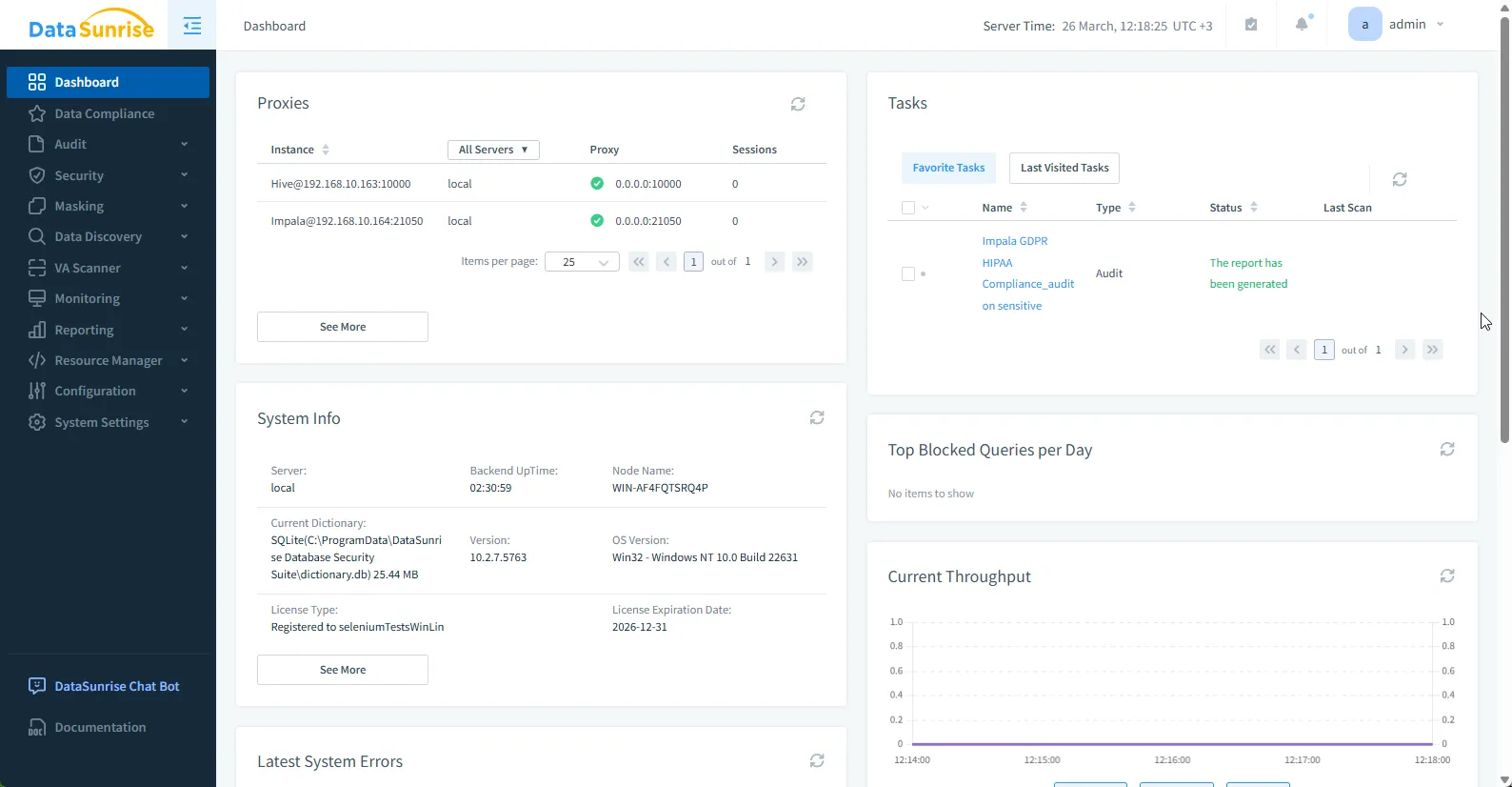 How to Manage Compliance for Apache Impala - Dashboard Configuration in DataSunrise for Apache Impala