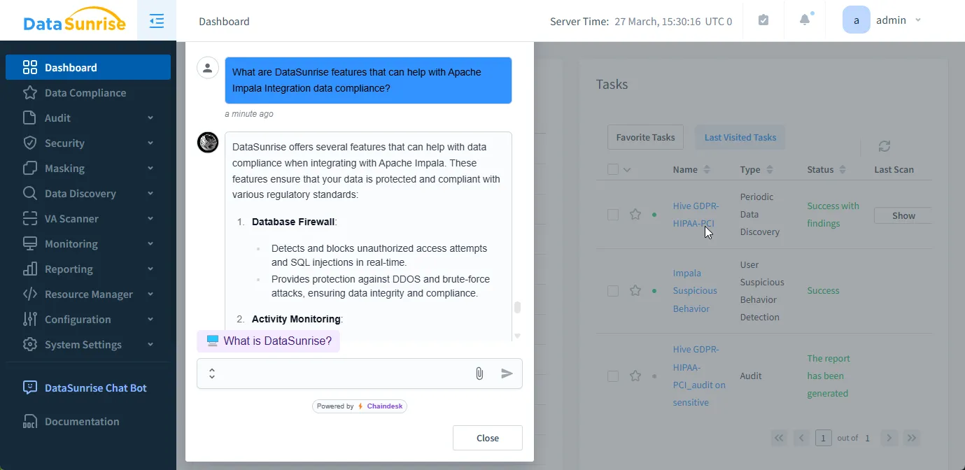 LLM, ML & NLP Data Compliance Tools for Apache Impala - Chatbot Response for Apache Impala Security