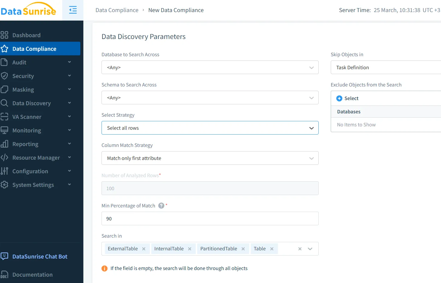 Microsoft SQL Server Data Governance - Data Discovery Settings in DataSunrise