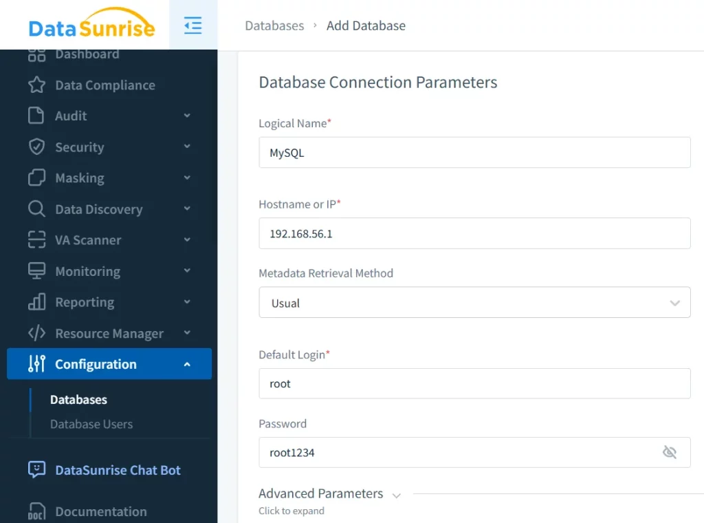 3. Select MySQL, input credentials, and connect