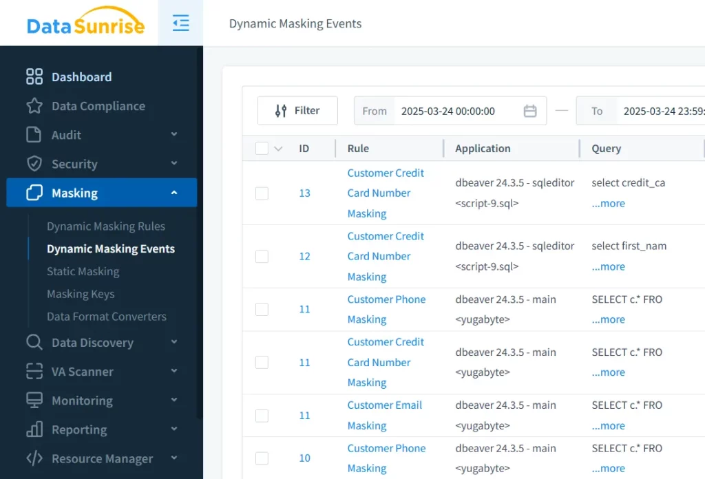 Masked events in the audit storage proving that the rule is executed each time user tries to access sensitive data