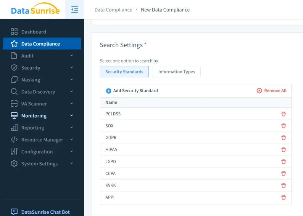 DataSunrise platform supports various security standards. You can adjust the desired level of security at ease