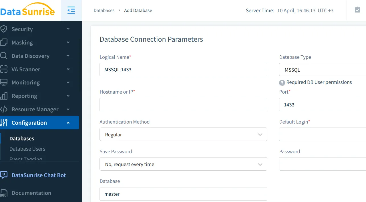 Microsoft SQL Server Audit Tools - Configuring connection parameters in DataSunrise to connect securely to an MSSQL database instance