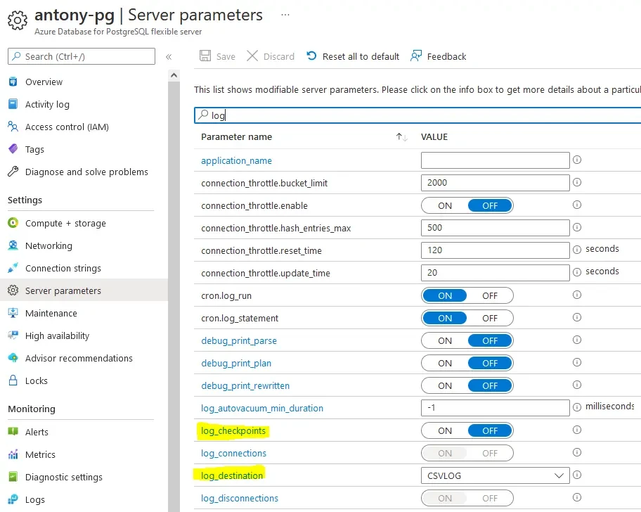 Azure PostgreSQL – Serverparameter