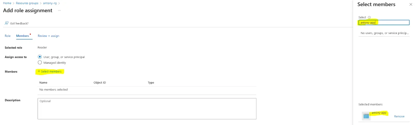 Azure Rollen-Zuweisung hinzufügen – Leser