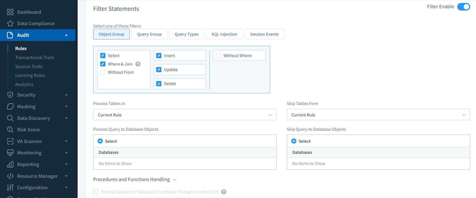 Historial de Actividad de Base de Datos de Google Cloud SQL – Creación de regla de auditoría en DataSunrise