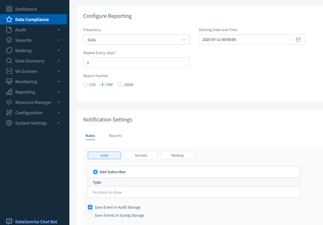 Historial de Actividad de Base de Datos de Google Cloud SQL – Configuración de reportes en DataSunrise