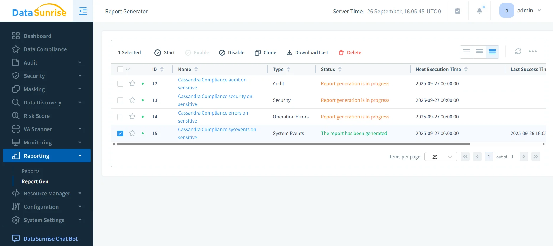 Effortless Data Compliance for Apache Cassandra - DataSunrise compliance reporting tools with Cassandra report generation tasks.