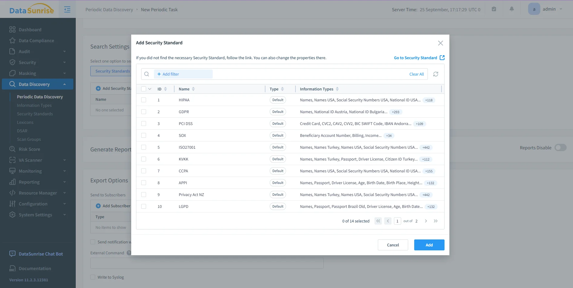 How to Apply Data Governance for IBM Db2 - DataSunrise dashboard displaying menu options for data compliance, security, masking, and monitoring.