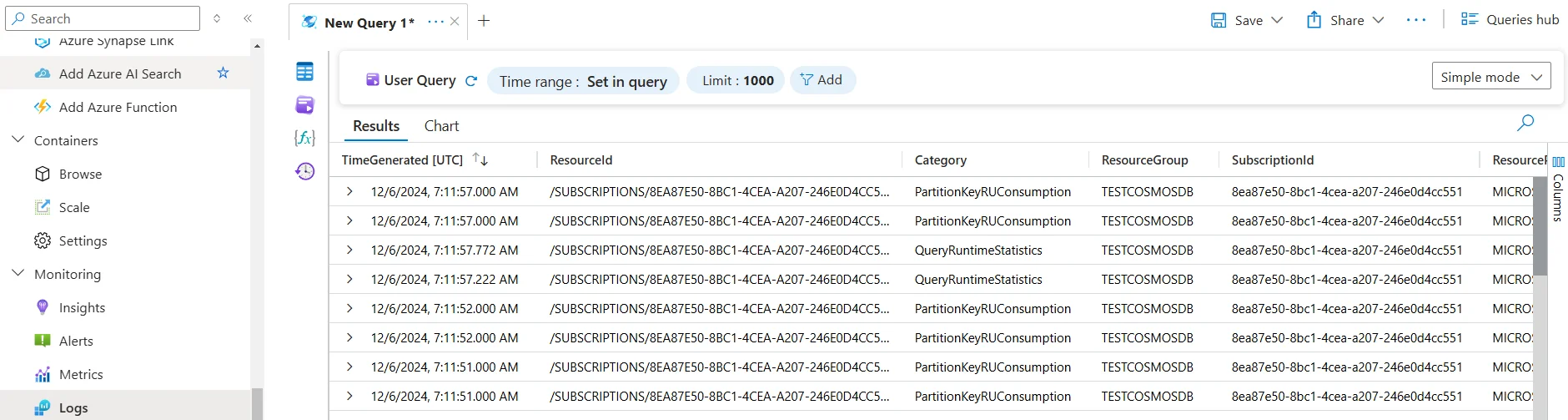 How to Ensure Compliance for Azure Cosmos DB for NoSQL - Screenshot of Azure Synapse Link interface with query options and monitoring tools.