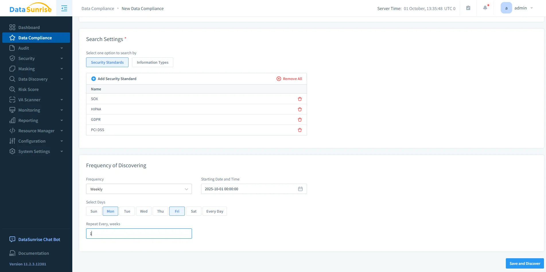 Effortless Data Compliance for IBM Db2 - Screenshot of DataSunrise UI showcasing navigation menu with compliance, audit, security, and masking features.