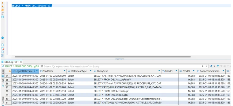 Teradata Audit Tools - User interface displaying audit configurations and monitoring options.