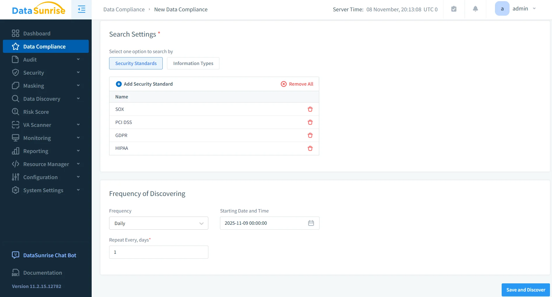 How to Apply Data Governance for Elasticsearch - Screenshot displaying DataSunrise interface with compliance and monitoring tools.