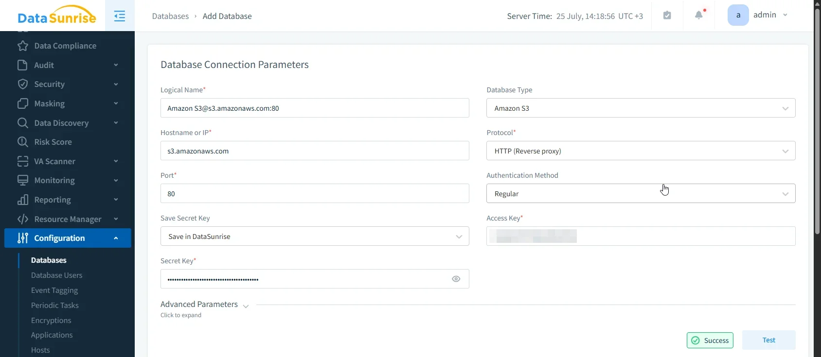 How to Manage Data Compliance for Amazon S3 - Screenshot of DataSunrise interface displaying compliance-related tools and menu options.