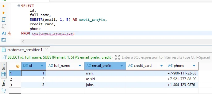 Sensitive Data Protection in Vertica - DataSunrise interface screenshot