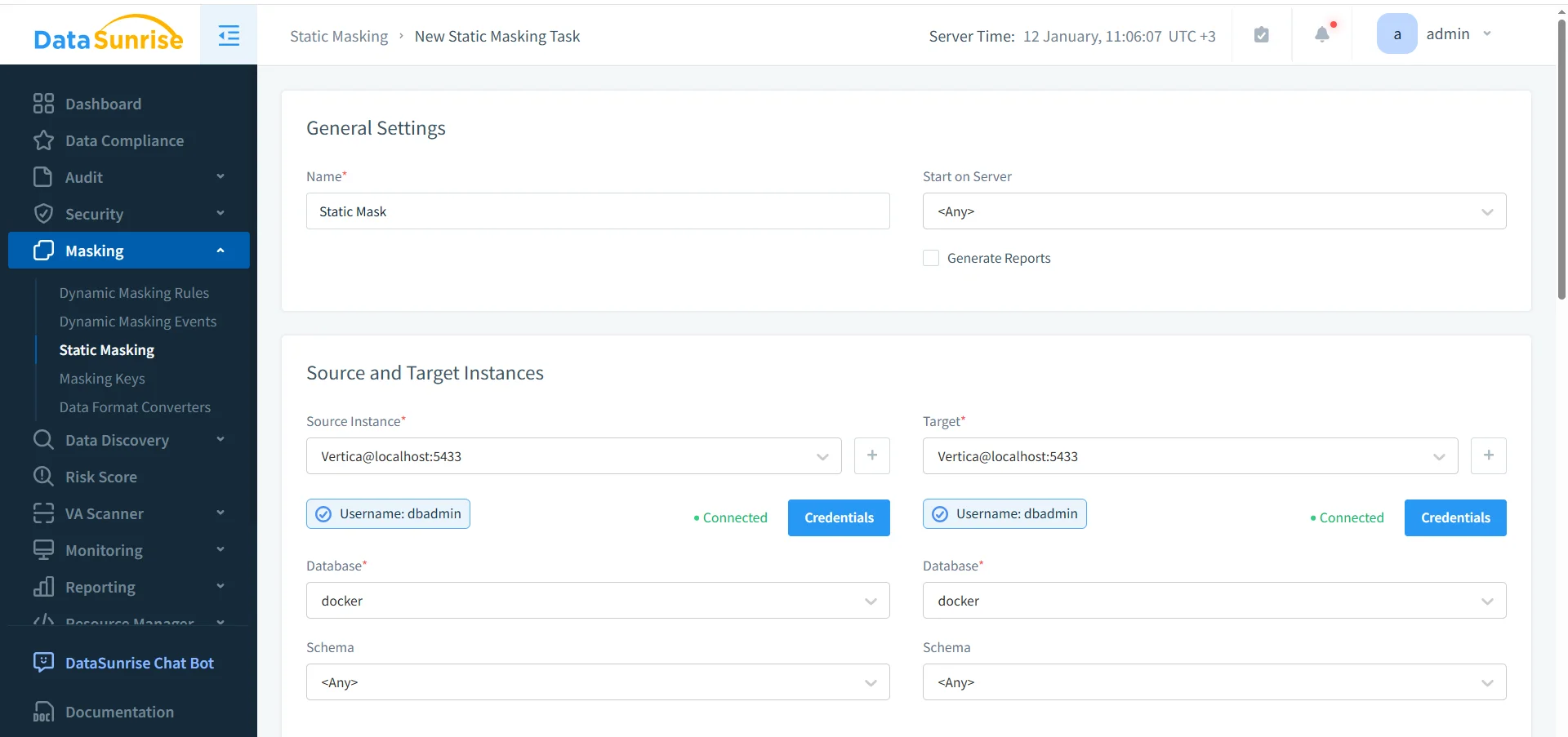 Source and target Vertica instance configuration in DataSunrise