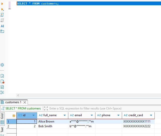 Masked Vertica query results after static masking