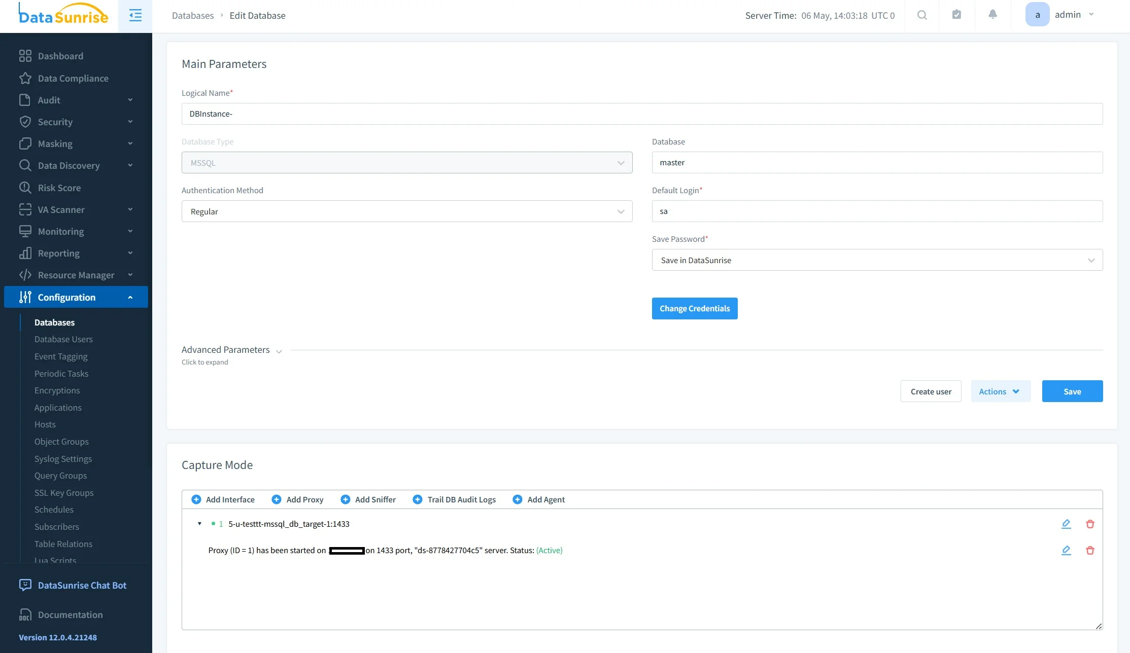 Static Data Masking in Microsoft SQL Server - DataSunrise interface screenshot